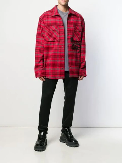 OFF-WHITE CHECKED GRAFFITI SHIRT - 红色