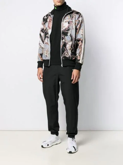 Shop Palm Angels Abstract Print Front Logo Bomber Jacket In Neutrals