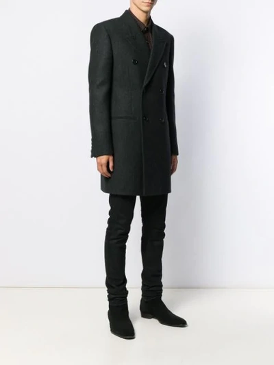 Shop Saint Laurent Double Breasted Twill Coat In Black