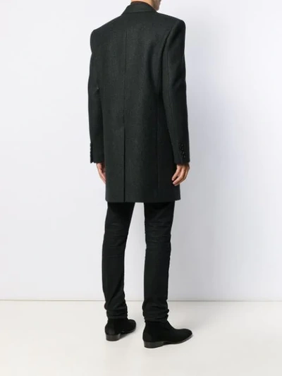 Shop Saint Laurent Double Breasted Twill Coat In Black