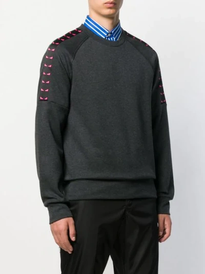 Shop Fendi Bag Bugs Stripes Sweatshirt In Grey