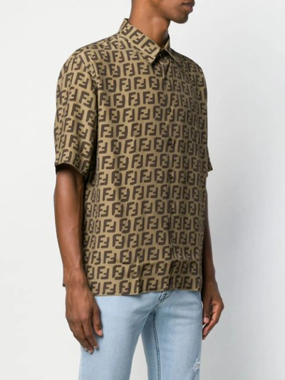 Shop Fendi Ff Logo Shortsleeved Shirt In Brown