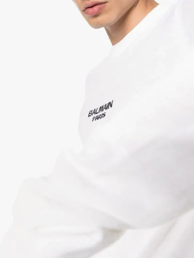 Shop Balmain Logo Intarsia Jumper In White