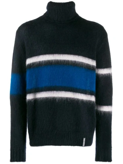 Shop Golden Goose Striped Turtleneck Jumper In Blue