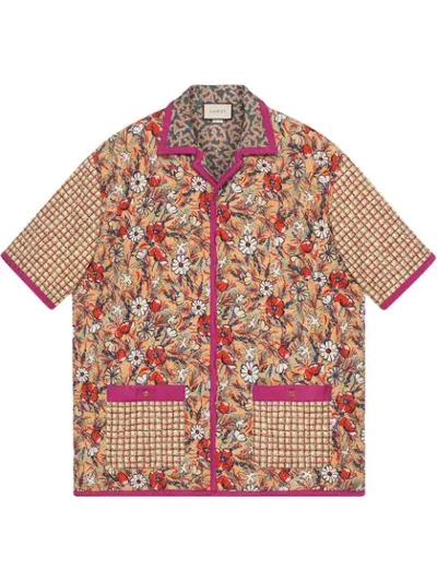 Shop Gucci Oversize Printed Quilted Bowling Shirt In Neutrals