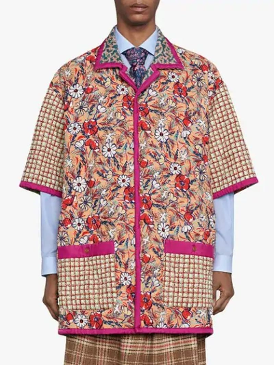 Shop Gucci Oversize Printed Quilted Bowling Shirt In Neutrals