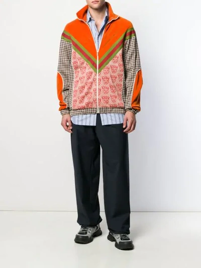 Shop Gucci Multi-fabric Zip-up Jacket In Orange