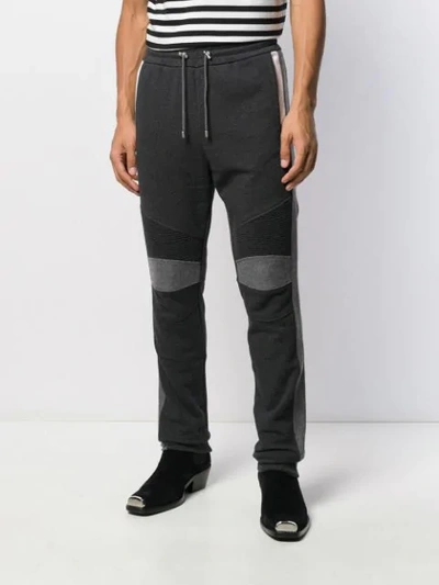 Shop Balmain Track Pants With Knee Panels In Grey