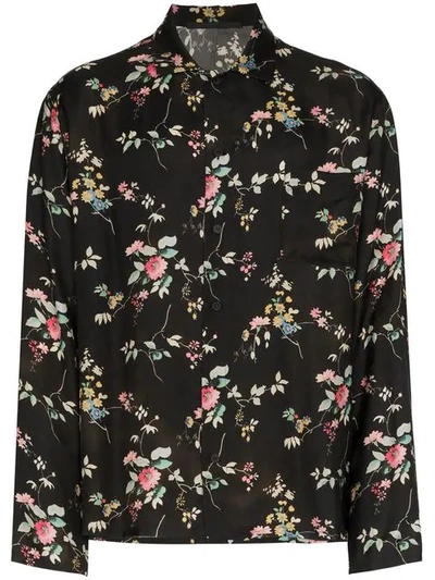 Shop Haider Ackermann Black Floral Print Long Sleeve Shirt