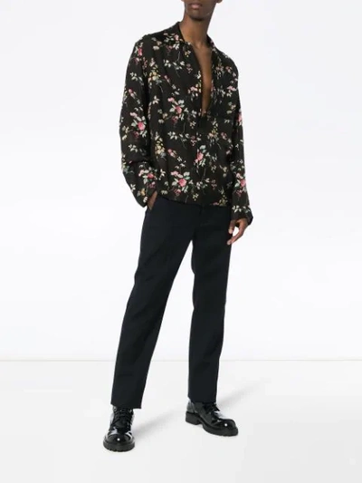 Shop Haider Ackermann Black Floral Print Long Sleeve Shirt