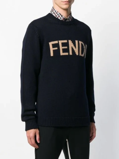Shop Fendi Logo Knit Sweater In Blue