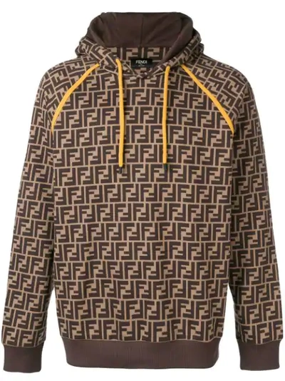 Shop Fendi Printed Ff Logo Hoodie In Brown