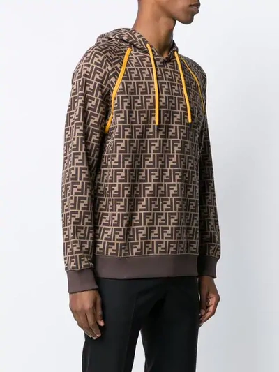 Shop Fendi Printed Ff Logo Hoodie In Brown