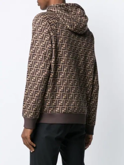 Shop Fendi Printed Ff Logo Hoodie In Brown