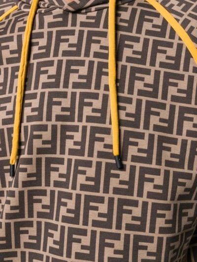 Shop Fendi Printed Ff Logo Hoodie In Brown