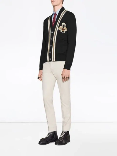 Gucci Wool Cardigan With Bee Appliqué In Black | ModeSens