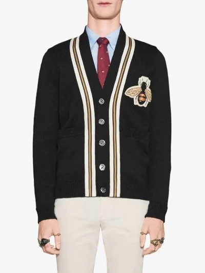 Shop Gucci Wool Cardigan With Bee Appliqué
