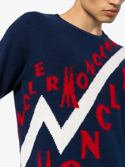 Shop Moncler Logo Intarsia Jumper In Blue