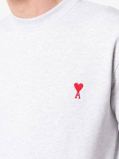 Shop Ami Alexandre Mattiussi Crewneck Sweatshirt With Red Ami De Coeur Embroidery In 055 Heather Grey