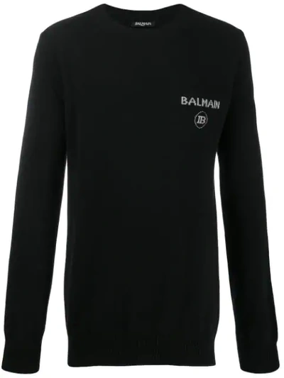 Shop Balmain Intarsia Logo Jumper In Black