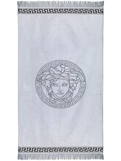 Shop Versace Medusa Logo Beach Towel In White