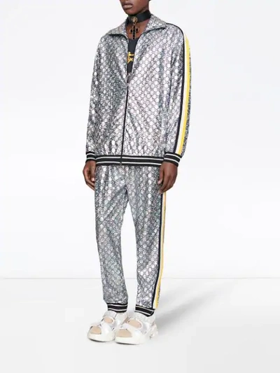 Shop Gucci Laminated Sparkling Gg Jersey Jacket In 1092 Silver
