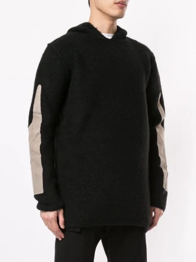 RICK OWENS HOODED PATCHWORK SWEATSHIRT - 黑色