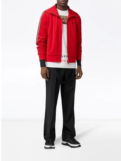 Shop Burberry Striped Track Top In Red