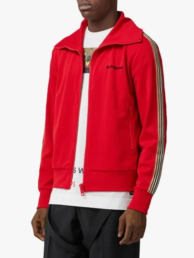 Shop Burberry Striped Track Top In Red