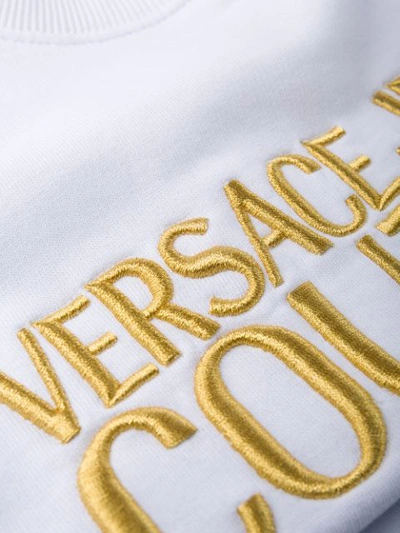 Shop Versace Jeans Couture Embroidered Logo Sweatshirt In White