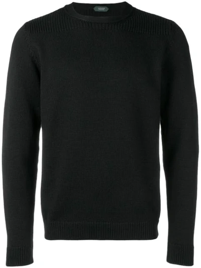 Shop Zanone Ribbed Round Neck Sweater - Black
