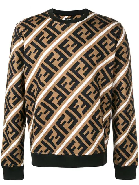 Fendi Ff Stripe Crewneck Sweatshirt In Brown | ModeSens