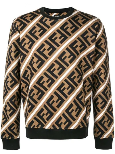 Shop Fendi Printed Ff Logo Sweatshirt In Brown