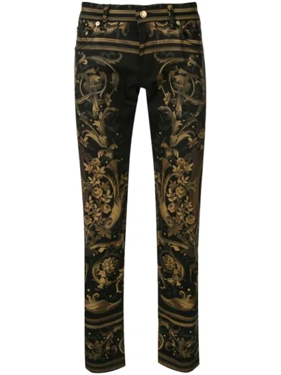 Shop Dolce & Gabbana Floral Print Skinny Jeans In Green