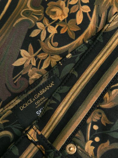 Shop Dolce & Gabbana Floral Print Skinny Jeans In Green