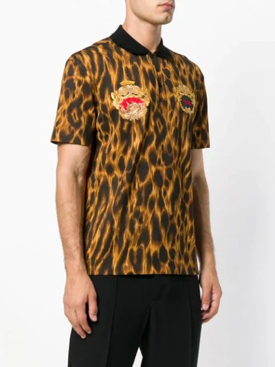 Shop Versace Animalier Embroidered Polo Shirt In Brown