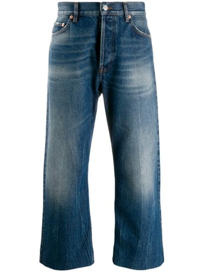 Shop Balenciaga Cropped Wide Leg Jeans In Blue