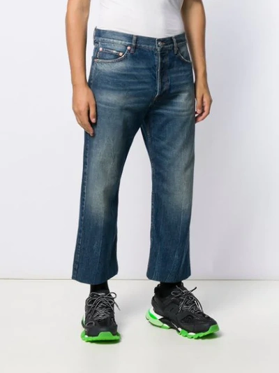 Shop Balenciaga Cropped Wide Leg Jeans In Blue