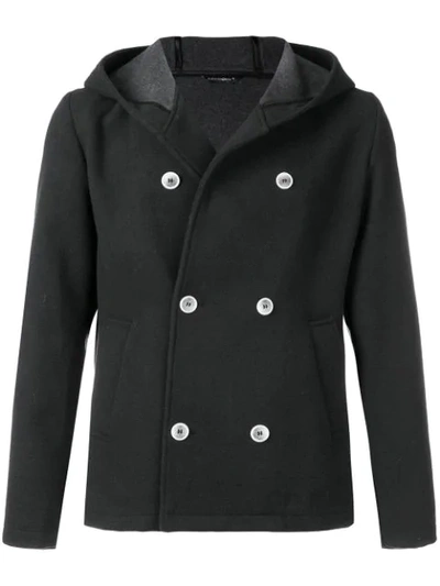 Shop Daniele Alessandrini Double Breasted Hooded Jacket - Black