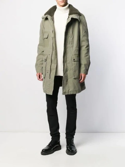 Shop Yves Salomon Fur Trimmed Collar Parka In Green