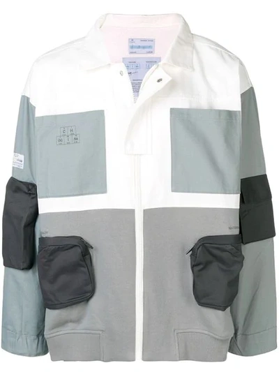 Shop C2h4 Colour Block Shirt Jacket - White
