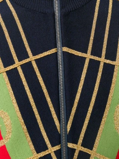 Shop Gucci Interlocking Gg Geometric Print Cardigan In Blue