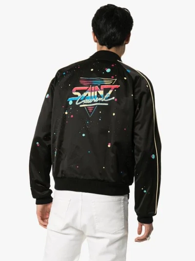 Shop Saint Laurent Galaxy Logo-printed Bomber Jacket In Black