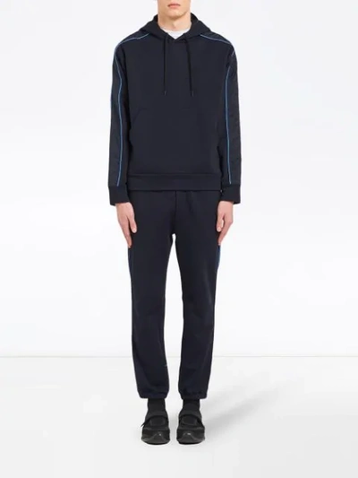 Shop Prada Hooded Panelled Sweatshirt In Blue