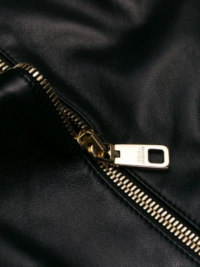 Shop Dolce & Gabbana King Patch Leather Bomber Jacket - Black