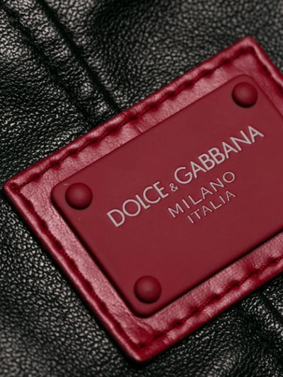 Shop Dolce & Gabbana King Patch Leather Bomber Jacket - Black