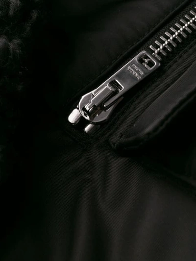 Shop Prada Shearling Collar Zip-up Gabardine Jacket In Black