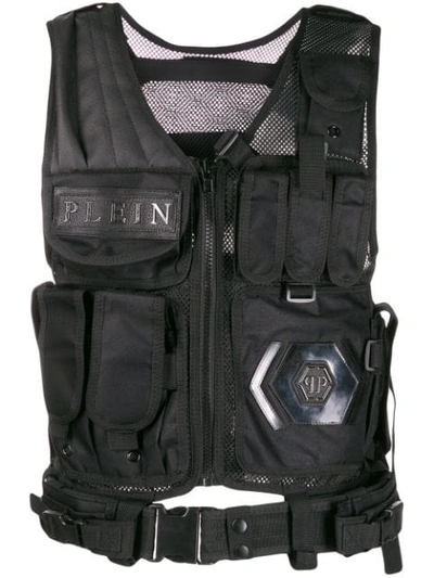 Shop Philipp Plein Sleeveless Army Vest In 02 Black