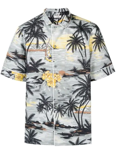 Shop Valentino Hawaiian Print Shirt In Grey