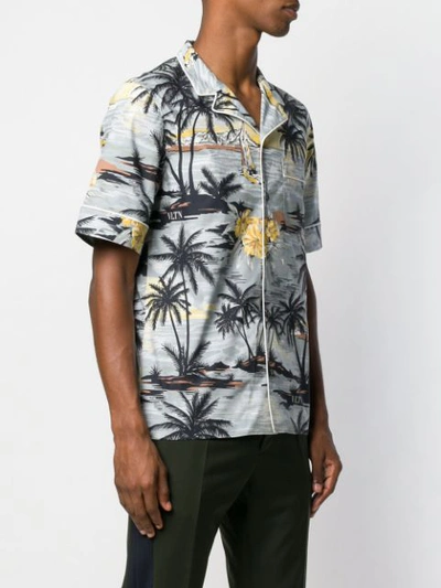 Shop Valentino Hawaiian Print Shirt In Grey